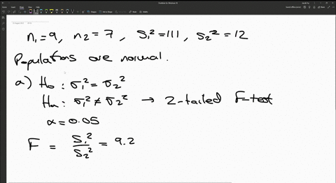 suppose-two-independent-random-samples-of-sizes-n1-9-and-n2-that-have-been-taken-from-two-normally-distributed-populations-having-variances-0-ad-62-give-sample-variances-of-111-ad-s3-12-a-te-64638