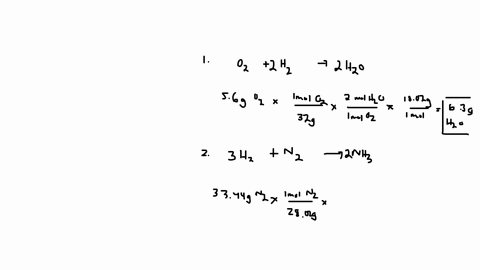 1-how-many-grams-of-water-are-produced-by-reacting-56-grams-of-oxygen-with-excess-hydrogen-gas-2-how-many-grams-of-hydrogen-gas-are-required-to-react-with-3344-grams-of-nitrogen-gas-in-the-synthesis-o