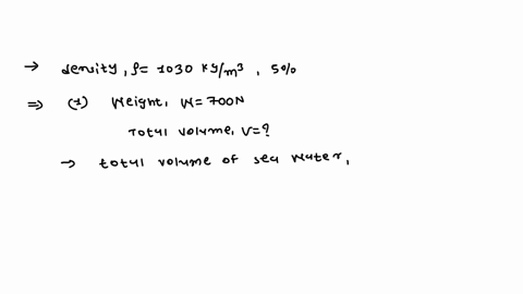 suppose-that-the-fraction-of-the-bodys-total-volume-that-is-above-the-water-surface-when-a-student-floats-in-seawater-density-1030-kgm3-is-5-1-use-this-estimate-and-the-students-weight-of-70-09762