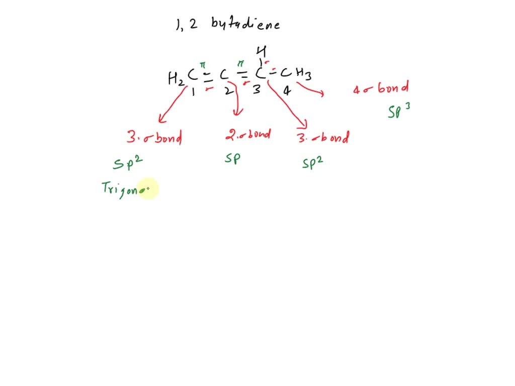 SOLVED: 7. 1,2-butadiene has two adjacent double bonds. Predict the ...