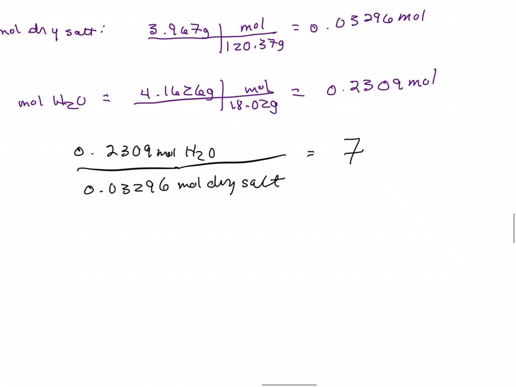 SOLVED: A 8.129 g sample of MgSO4 · x H2O was heated until all of the ...