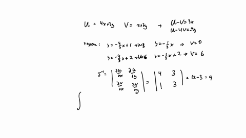 use-the-transformation-u-4x-3y-vx-3y-to-evaluate-the-given-integral-for-the-region-r-bounded-by-the-lines-y-3x1y-32y-3x-and-y-3x2-j-j-4x_-15xy-9y2-dx-dy-sfx-_-15xy-9y2-dx-dy-simplify-your-an-68948