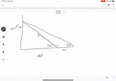 a-guy-wire-to-a-tower-makes-a-73-degree-angle-with-level-ground-at-point-40-ft-farther-from-the-tower-than-the-wire-but-on-the-same-side-as-the-base-of-the-wire-the-angle-of-elevation-to-the-20788