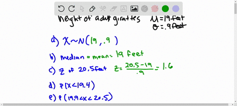 the-mean-height-of-an-adult-giraffe-is-19-feet-suppose-that-the-distribution-is-normally-distributed-with-standard-deviation-09-feet-let-x-be-the-height-of-a-randomly-selected-adult-giraffe-64778