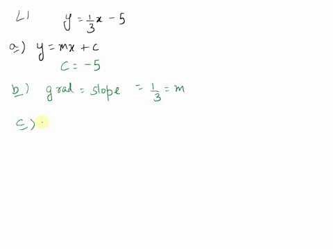 the-straight-line-l1-has-the-equation-y13x-5-a-write-down-the-y-intercept-of-l1-b-write-down-the-gradient-of-l1-the-line-l2-is-perpendicular-to-l1-and-passes-through-the-point-a24-c-find-the-33173