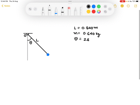a-small-ball-of-mass-064-kg-is-attached-to-one-end-of-a-0840-m-long-massless-rod-and-the-other-end-of-the-rod-is-hung-from-a-pivot-when-the-resulting-pendulum-is-26-from-the-vertical-what-is-82283