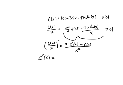 the-cost-of-producing-x-units-of-a-product-is-modeled-by-the-following-c-100-35x-120-lnx-x-1-a-find-the-average-cost-function-c-c-b-find-the-minimum-average-cost-analytically-use-a-graphing-36167