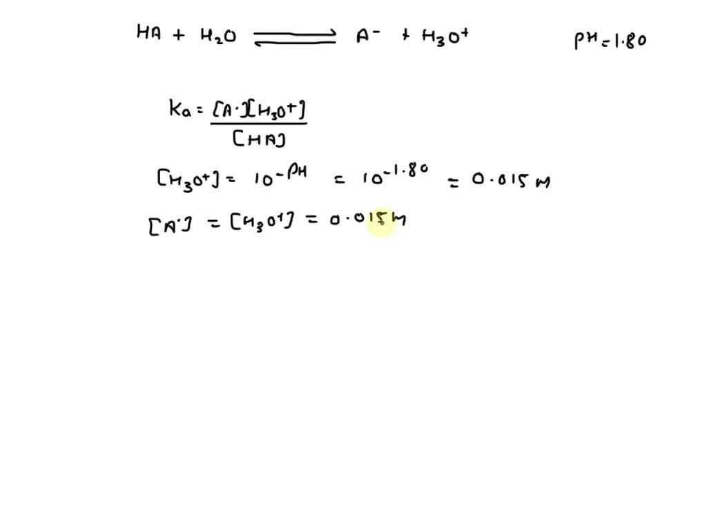 SOLVED: An unknown weak acid with a concentration of 0.090 M has a pH ...