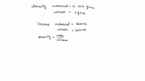 a-solution-is-made-using-2000-ml-of-methanol-density-0792-gml-and-3000-ml-of-water-density-10-gml-what-is-the-mass-percent-of-the-methanol-correctl-77941