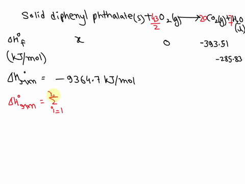 the-standard-enthalpy-change-of-combustion-to-co2g-and-h2ol-at-25c-of-the-organic-solid-diphenyl-phthalate-c20h14o4s-is-determined-to-be-93647-kj-mol-1-what-is-the-hf-of-c20h14o4s-based-on-t-88744