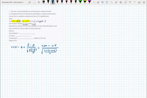 1-use-the-normal-distribution-and-the-given-sample-results-to-complete-the-test-of-the-given-hypotheses-assume-the-results-come-from-a-random-sample-and-use-a-5-significance-level-test-h0-p0-58623