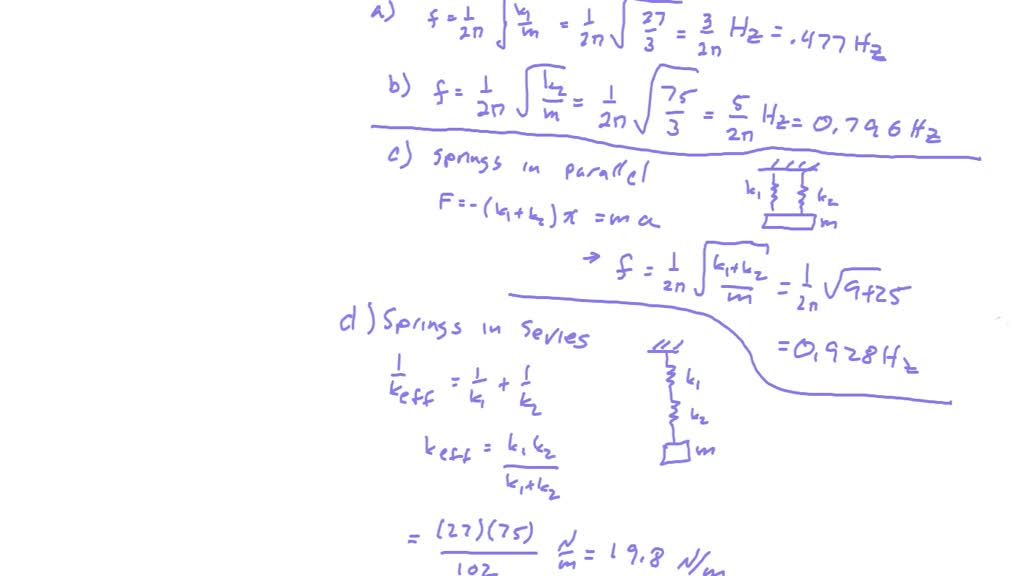 SOLVED: (Spring combinations) Find the frequency of vibration of a ball ...