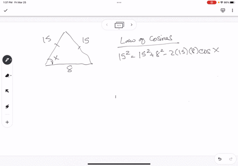 an-isosceles-triangle-has-two-congruent-sides-of-length-15-inches-the-remaining-side-has-length-of-inches-find-the-angle-that-side-of-15-inches-makes-with-the-8-inch-side_-round-your-answer-49795