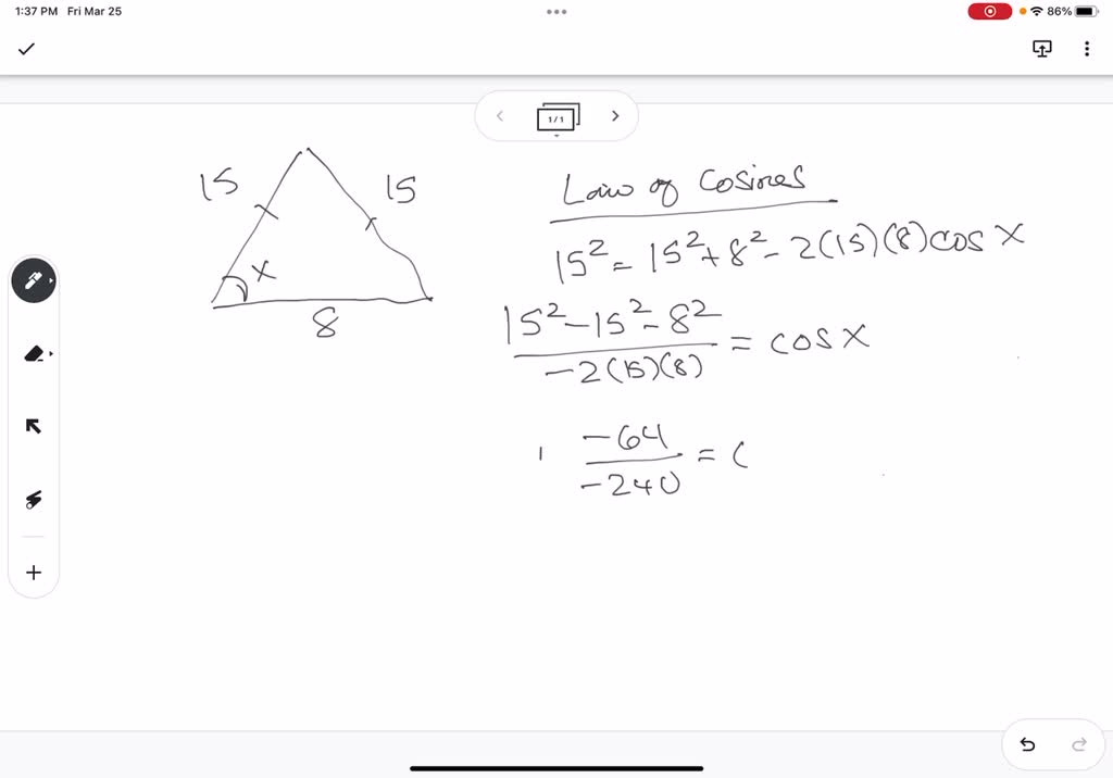 SOLVEDAn isosceles triangle has two congruent sides of length 15 inches_ The remaining side has