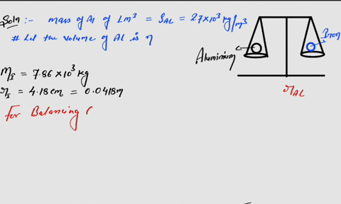 one-cubic-meter-100-m3-of-aluminum-has-mass-of-270-x-103-kg-and-the-same-volume-of-iron-has-mass-of-786-x-103-kg-find-the-radius-of-solid-aluminum-sphere-that-will-balance-solid-iron-sphere-30536