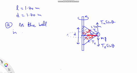 in-the-figure-below-134kg-ball-is-connected-by-means-of-two-massless-strings-each-of-length-170-m-vertical-rotating-rod_-the-strings-are-tied-therod-with-separation-170-and-are-taul-the-tens-85027