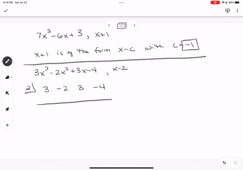 use-synthetic-division-to-divide-the-first-polynomial-by-the-second_-7x3-6x-3-x-1-step-to-apply-the-synthetic-division-procedure-the-divisor-must-be-polynomial-of-the-form-x-c-where-is-a-con-82671