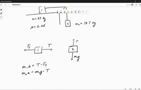block-of-mass-m1-37-kg-on-horizontal-surface-is-connected-t0-mass-mz-197-kg-that-hangs-vertically-as-shown-in-the-figure-below-the-two-blocks-are-connected-by-string-of-negligible-mass-passi-61465