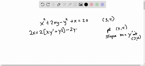 use-implicit-differentiation-to-find-an-equation-of-the-tangent-line-to-the-curve-at-the-given-point-x2-2xy-y2-x-20-3-4-hyperbola-08562