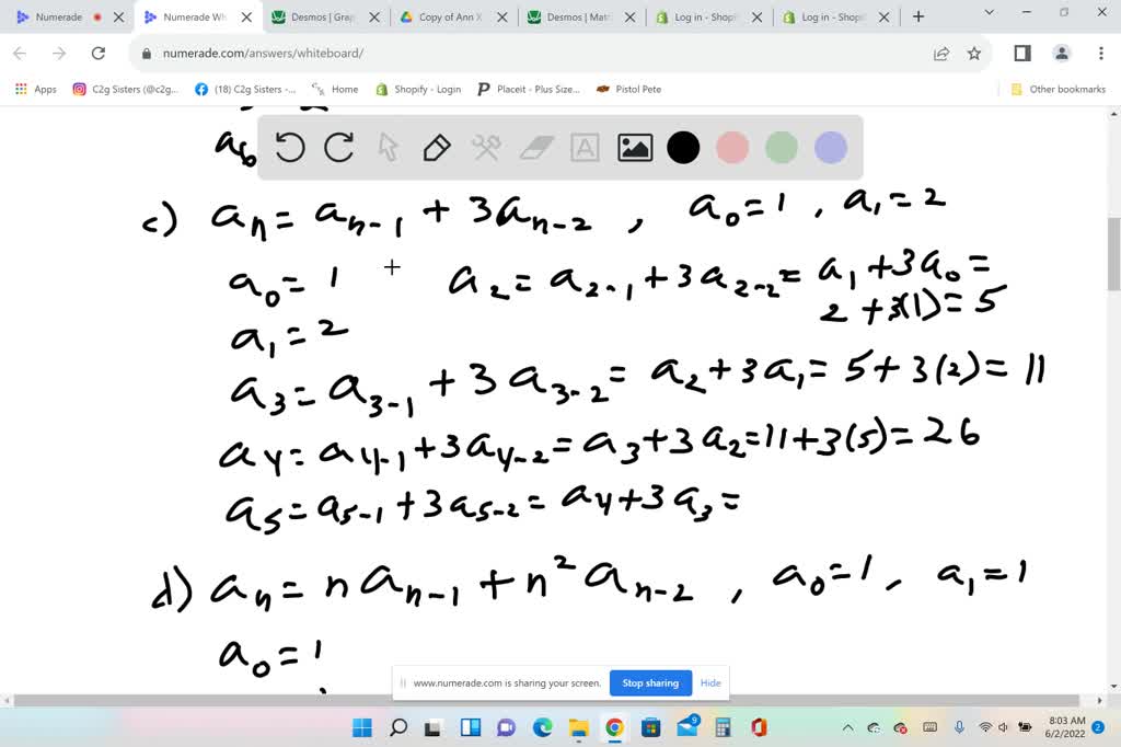 Solved I Find The First Five Terms Of The Recursively Defined Sequence Ak 2ak 1 K For All Integers K 2 With A1 1 Ii Find A Recurrence For