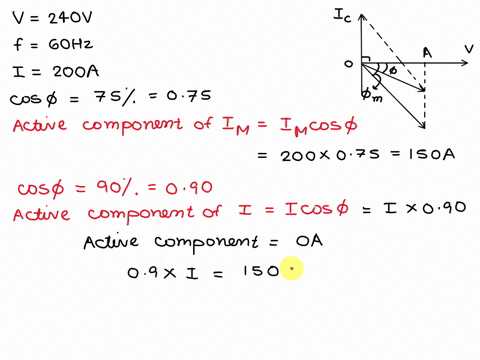 a-240v-60-hertz-supply-is-connected-to-a-load-of-200amps-with-a-power-factor-of-75-lagging-what-value-capacitance-is-needed-to-reduce-the-power-factor-90-lagging-70348