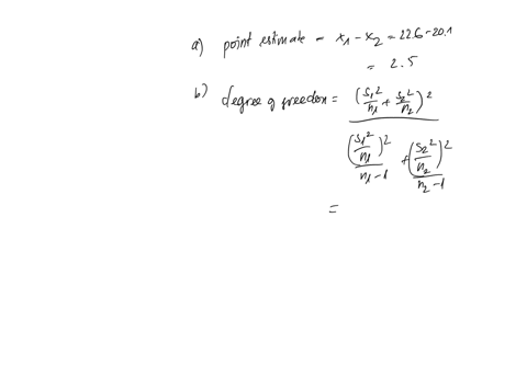 the-following-results-are-for-independent-random-samples-taken-from-two-populations-sample-1-sample-2-n1-20-n2-30-x1-226-x2-201-s1-26-s2-44-awhat-is-the-point-estimate-of-the-difference-betw-03577