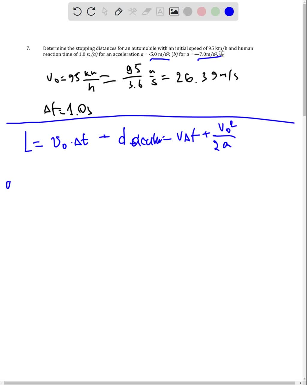 Solved Determine The Stopping Distances For An Automobile With An Initial Speed Of 95 Km H And Human Reaction Time Of 1 0 S A For An Acceleration A 5 0 M S2 B For A