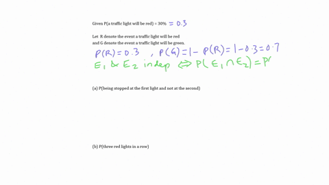 the-probability-that-a-traffic-light-will-be-red-is-30-a-what-is-the-probability-of-being-stopped-at-the-first-light-and-not-at-the-second-b-what-is-the-probability-of-three-red-lights-in-a-row-c-what