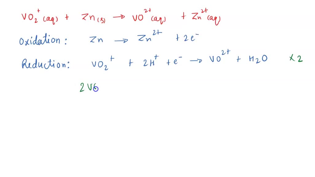 Solved Balance The Net Ionic Equation For The Reaction Of Dioxovanadiumv Ion Vo2 With Zinc 4526