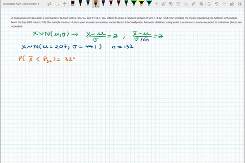 a-population-of-values-has-a-normal-distribution-with-2076-and-441-you-intend-to-draw-a-random-sample-of-size-n132-find-p32-which-is-the-mean-separating-the-bottom-32-means-from-the-top-68-m-17194