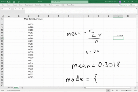 find-the-mean-median-and-mode-of-the-following-data-if-necessary-round-to-one-more-decimal-place-than-the-largest-number-of-decimal-places-given-in-the-data-mlb-batting-averages-0288-0291-0310-0291-03