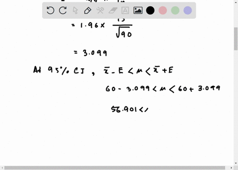 q1-a-simple-random-sample-of-90-items-resulted-in-a-sample-mean-of-60-the-population-standard-deviation-is-15-a-compute-the-95-confidence-interval-for-the-population-mean-round-your-answers-98053