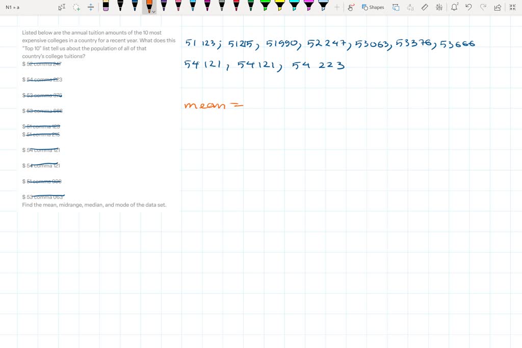 SOLVED Listed below are the annual tuition amounts of the 10 most