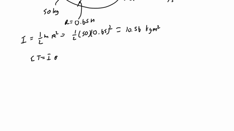 the-figure-below-showsat-lefta-solid-disk-of-radius-r0650-m-and-mass-500-kg-t-o-mounted-directly-to-it-and-coaxial-with-it-is-a-pulley-with-a-much-smaller-mass-and-a-radius-of-r-0230-m-the-d-01653
