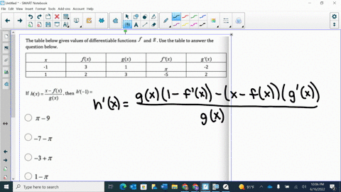 the-table-below-gives-values-of-differentiable-functions-f-and-g-use-the-table-to-answer-the-question-below-fx-gx-fx-g-x-22-5-if-hkx-frthen-h-1-gx-t-9-o-7-t-37-1-t-27206