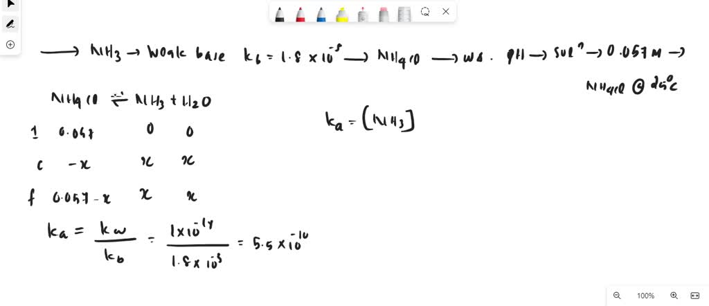 SOLVED: NH3 is a weak base ( 𝐾b=1.8×10−5 ) and so the salt NH4Cl acts ...