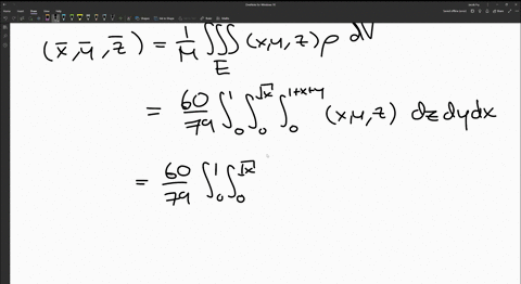 find-the-mass-and-the-center-of-mass-of-the-solid-e-with-the-given-density-function-xyz-e-lies-under-the-plane-z-1-x-y-and-above-the-region-in-the-xy-plane-bounded-by-the-curves-yx-y0-and-x1-79024