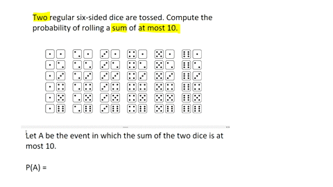 two-regular-six-sided-dice-are-tossed-compute-the-probability-of-rolling-a-sum-of-at-most-10-78337