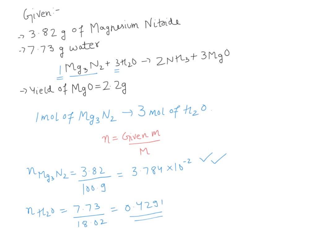 SOLVED 'A 3.82g sample of magnesium nitride is reacted with 7.73 g of