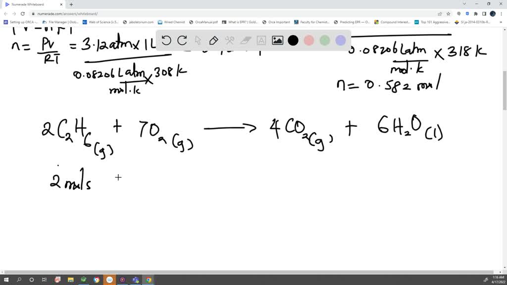 SOLVED: For the following gas phase reaction: 2 C2H6 + 7 O2 â†’ 4 CO2 ...