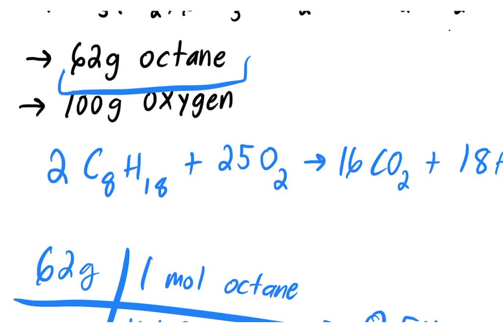 O2 Octane SOLVED: Liquid octane (CH3(CH2)6CH3) will react with gaseous oxygen (O2 ...