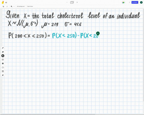 the-total-cholesterol-level-of-an-individual-is-normally-distributed-with-a-mean-of-219-wg-and-a-dl-standard-deviation-of-416-what-is-the-probability-that-an-individual-has-a-total-cholester-77758