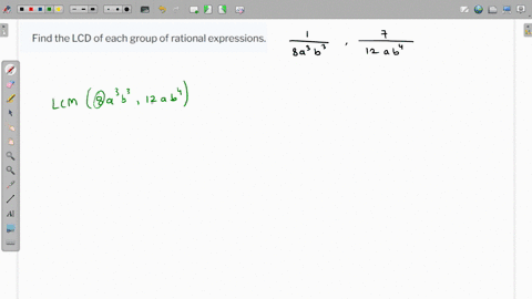 find-the-lcd-of-each-group-of-rational-expressions-frac18-a3-b3-frac712-a-b4-19744