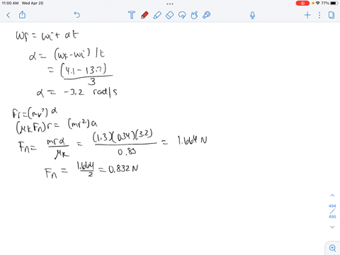 a-stationary-bicycle-is-raised-off-the-ground-and-its-front-wheel-m-13-kg-is-rotating-at-an-angular-velocity-of-137-rads-see-the-drawing-the-front-brake-is-then-applied-for-30-s-and-the-whee-64808