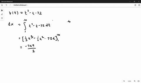 the-velocity-function-in-feet-per-second-is-given-for-a-particle-moving-along-a-straight-line-vt-t2-_-t-72-1-t-10-a-find-the-displacement-7292-b-find-the-total-distance-that-the-particle-tra-41268
