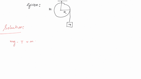 a-mass-m-is-supported-by-a-massless-string-wound-around-a-uniform-hollow-cylinder-of-mass-m-and-radius-r-if-the-string-does-not-slip-on-the-cylinder-with-what-acceleration-will-the-mass-fall-on-releas
