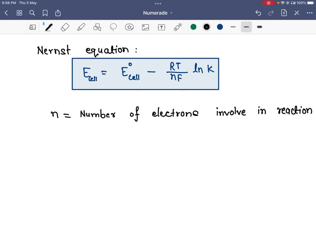 SOLVED: Determine the value of n in the Nernst equation for the ...