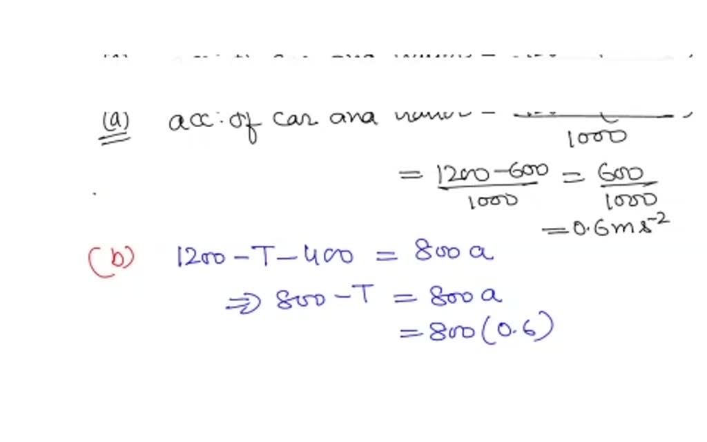 SOLVED A car of mass 800 kg pulls a trailer of mass 200 kg along a
