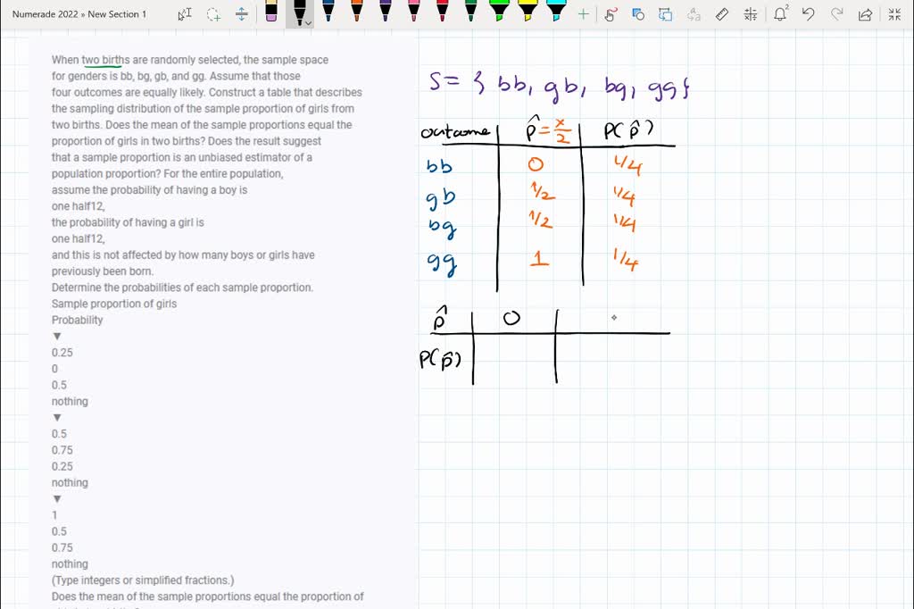 SOLVED: When two births are randomly selected, the sample space for ...