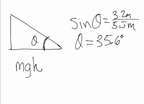 2_-mass-m-45-kg-is-released-from-coefficient-of-kinetic-sest-from-the-top-ofa-rough-friction-025-between-the-block-and-ramp-with-32-m-and-length-d-55-m-at-the-bottom-of-the-incline-the-of-he-23662